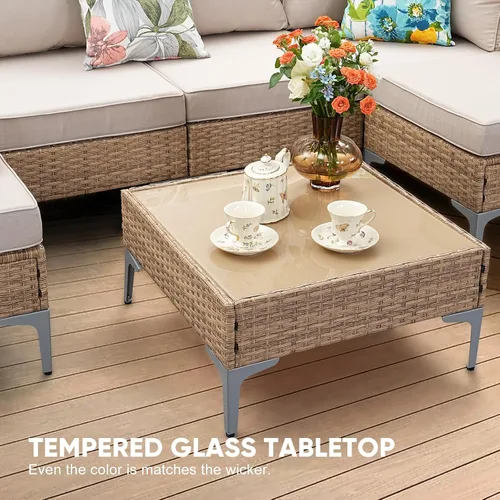 Vista 5 de JOYURE Juego de muebles de mimbre para patio, sofá biplaza de conversación al aire libre con mesa auxiliar, sofá de exterior para todo tipo de clima
