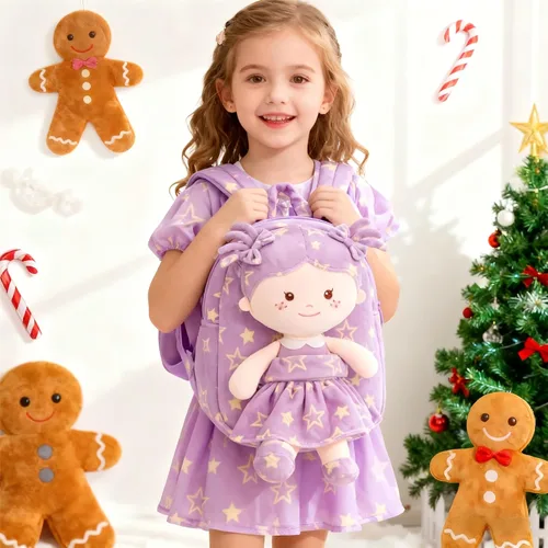 Vista 28 de Onetoo Mochila para niños pequeños, regalos de regreso a clases, mochilas para niñas y niños con muñecas de bebé ligeras y suaves en vestido