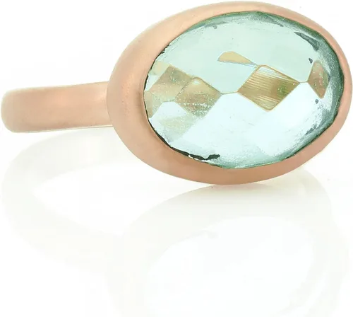 Vista 8 de Brushed Gold Blue Topaz Ring - Bezel Oval Cut Gemstone - Stackable 14k Ring - Semiprecious November Birthstone for Women