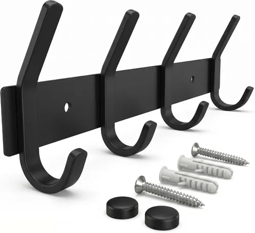 Vista 11 de Perchero de Abrigos Pequeño Negro Mate para Pared – Riel de Ganchos de Acero Inoxidable de 6 Pulgadas con 2 Ganchos Dobles para Abrigos