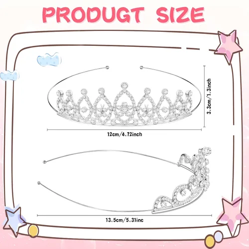 Vista 2 de 32 piezas de tiara de cristal para niñas, tiara de diamantes de imitación, diadema de princesa de cristal, corona de corazón plateado, diadema