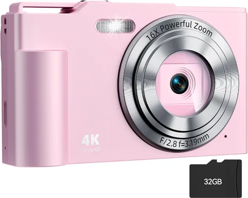 Vista 14 de Cámara digital, cámara digital FHD para apuntar y disparar con zoom de 16X, antivibraciones, cámara pequeña compacta de 48 MP con tarjeta de 32 GB