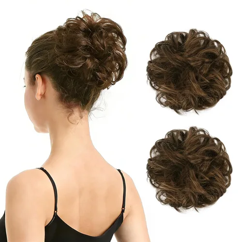 Vista 45 de Barsdar - Moño de cabello 100 % humano, Moño desordenado, Extensiones de cola de caballo, Moño de cabello rizado, Pieza de cabello