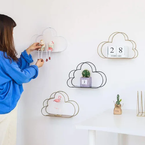 Vista 2 de Estante de almacenamiento de metal con forma de nube, estantes de pared flotantes, estantes de almacenamiento de hierro, organizador de decoración