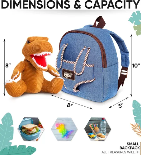 Vista 3 de Naturally KIDS Mochila de dinosaurio pequeña y mini juego de juguetes de peluche de dinosaurio