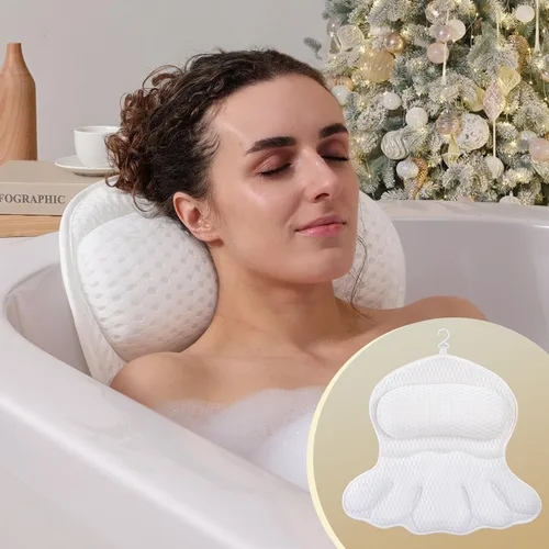 Vista 8 de Almohada de Baño de Lujo para Bañera, Almohada de Baño Extra Suave y Cómoda para Soporte de Cabeza, Cuello y Espalda en la Bañera, con Cojines