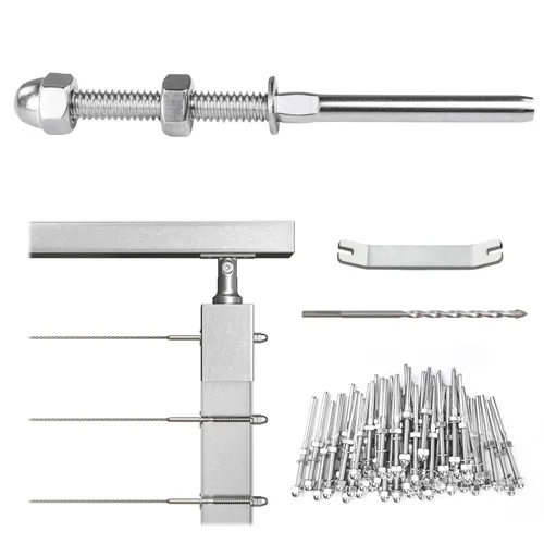 Vista 16 de Muzata Paquete de 10 accesorios de barandilla de cable negro de 1/8 pulgadas, tensor roscado a mano para poste de metal de 2 x 2 pulgadas, sistema