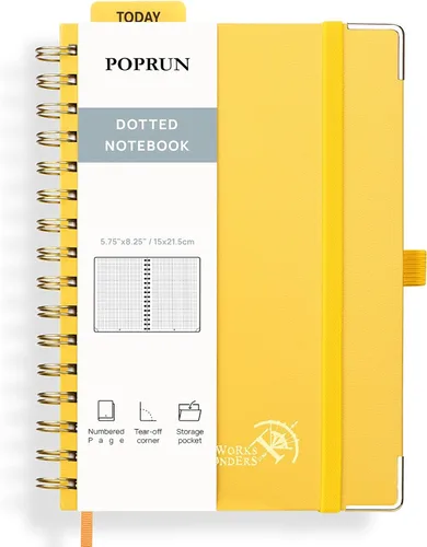Vista 17 de POPRUN - Cuaderno de notas con espiral y puntos, diario A5 de 5.75" x 8.25", papel grueso de 120 gsm, 141 páginas numeradas, tapa dura para hombres