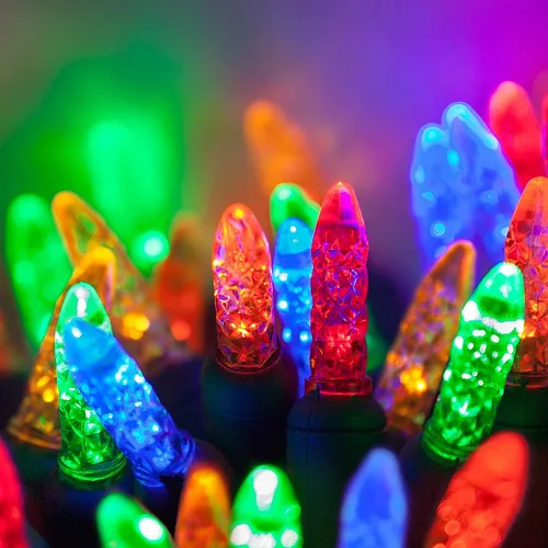 Vista 10 de 70 luces LED de Navidad M5 de color blanco cálido, cable verde de 24 pies para interiores y exteriores, mini cadena de grado comercial, iluminación
