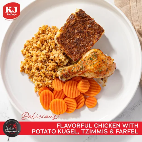 Vista 3 de KJ Poultry Comidas preparadas kosher – Bone In Chicken & Kugel, MRE - Comidas de carne listas para comer, comida shabbos, halal, (1 unidad)