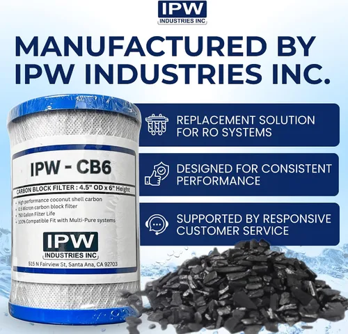 Vista 8 de IPW Industries Filtro de reemplazo de bloque de carbono CB6 para sistema de filtro de agua de ósmosis inversa, cartucho de filtración de agua