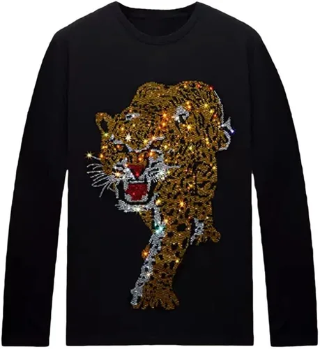 Vista 27 de HZCX FASHION Camisetas gráficas de manga larga para hombre y mujer, camisetas divertidas con diamantes de imitación