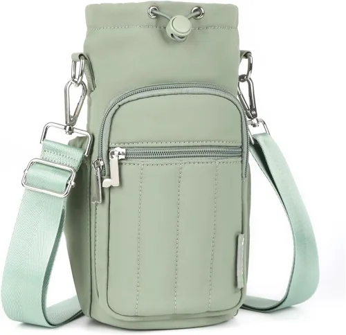 Vista 12 de Rueesh Bolsa para botella de agua con correa ajustable, bolsa de transporte de botellas con aislamiento RFID, bolsa cruzada para caminar