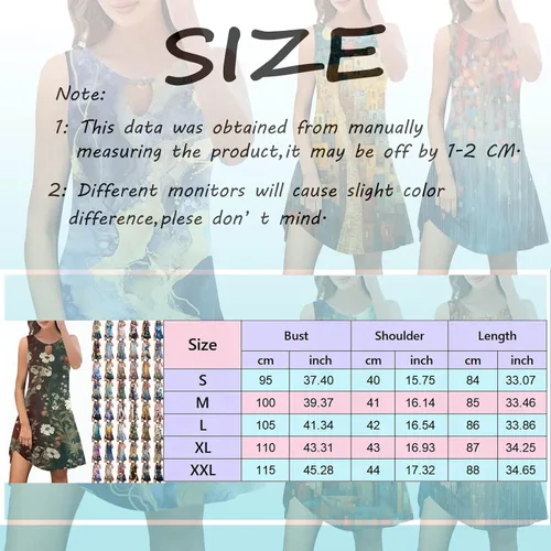 Vista 4 de Vestidos largos para mujer, cómodo, moderno, estampado floral, cubierta de cuello redondo, sin mangas, vestido inteligente