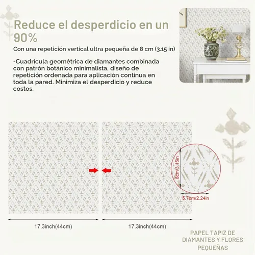 Vista 2 de Heroad Papel tapiz autoadhesivo Beige/Neutral Floral Contact Paper