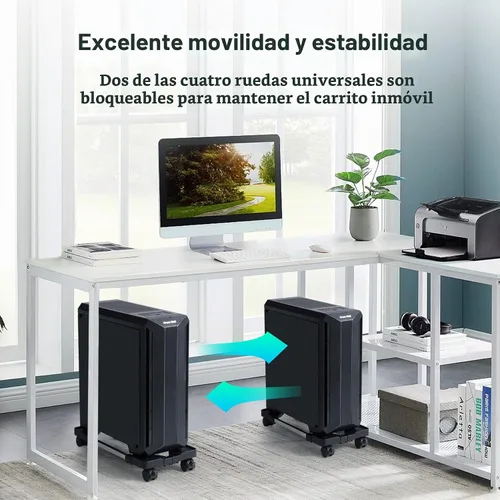 Vista 3 de Soporte de torre de computadora, Soporte de CPU móvil ajustable de Hmseng con 4 ruedas giratorias, Soporte de torre de PC para la mayoría de PC Negro