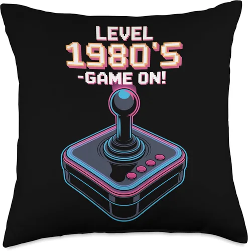 Vista 4 de Level 1980s Game On Retro Arcade Joystick Gamer Throw Pillow