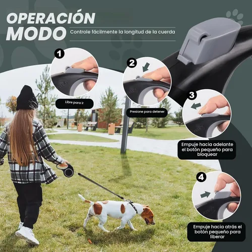 Vista 4 de Correa retráctil para perros de 20 pies para perros pequeños y medianos de hasta 44 libras Negro