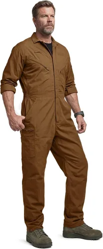 Vista 11 de CQR - Overol para hombre con manga corta, cremallera frontal, múltiples bolsillos, resistente a las manchas y a las arrugas Vortex Álamo Caqui