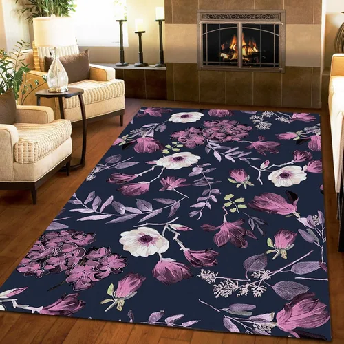 Vista 4 de Alfombra de área de flores simples moradas, alfombra abstracta degradada para interiores, decoración de sala de estar, cálida, suave, duradera