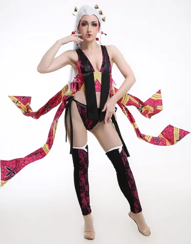 Vista 2 de Miccostumes Disfraz de anime para mujer cinta jacquard con fundas para las piernas