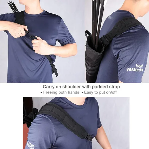 Vista 6 de Carcaj de flechas de tiro con arco ligero para la espalda de doble uso plegable compacto con sistema Molle colgado para tiro al blanco
