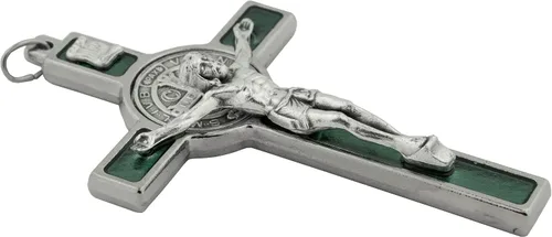 Vista 2 de Medalla de San Benito Crucifijo colgante de 3.0in Santo patrón de los estudiantes y Europa adición perfecta a un collar o rosario Gran regalo