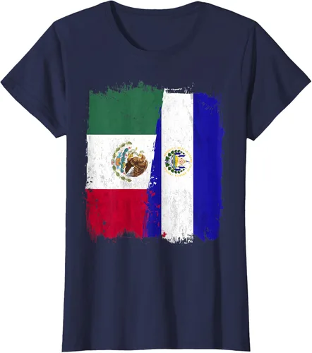 Vista 38 de Camiseta con la bandera mexicana de El Salvador con la mitad de la bandera mexicana de El Salvador