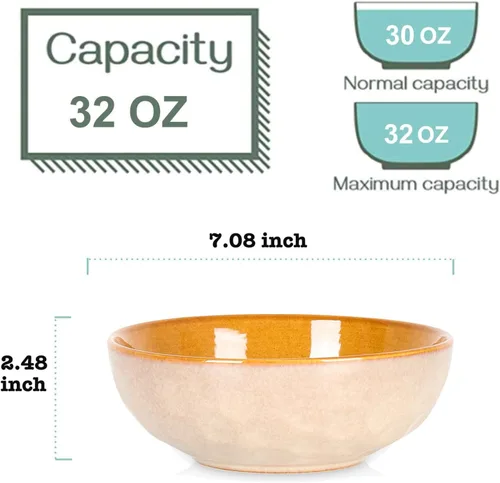 Vista 2 de vicrays Juego de Cuencos de Cerámica para Ensalada de Cocina, para Servir - Cuencos de Sopa de 32 Onzas, Cuencos para Pasta, Resistentes a