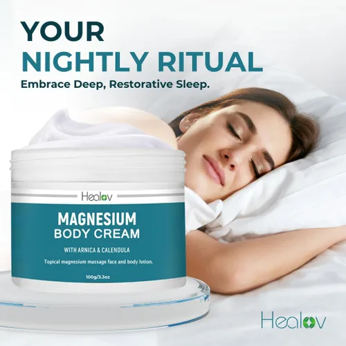 Vista 5 de Loción de magnesio – Crema calmante pura para relajación, mejor sueño, salud muscular, cuidado de piernas y articulaciones – Mantequilla tópica