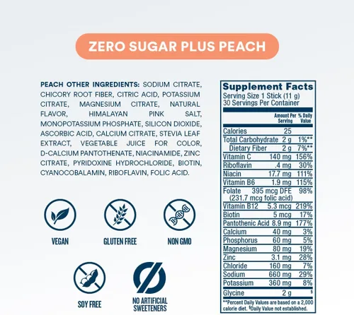 Vista 8 de DripDrop Hydration Zero Sugar - Paquetes de electrolitos, melocotón, 30