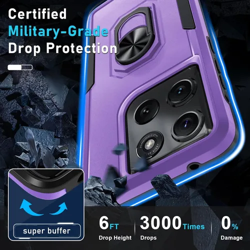 Vista 4 de Funda diseñada para Motorola Moto G Stylus 5G 2025/2026, color lavanda Tempered Glass Screen Protector,Built in Ring Holder Kickstand,Heavy Duty