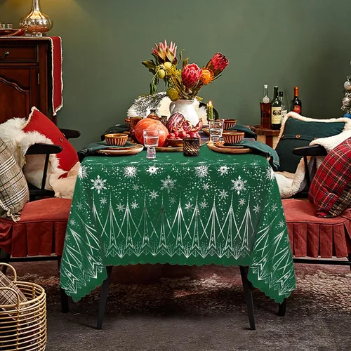 Vista 3 de LUSHVIDA Mantel de Navidad, 60 x 120 pulgadas, rectangular, lavable, resistente al agua, decorativo, de microfibra, para banquetes, fiestas, cocina