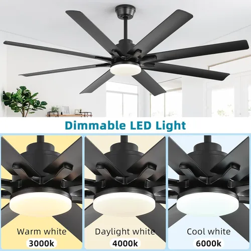 Vista 2 de Sofucor Ventilador de techo inteligente de 66 pulgadas con luces y control remoto, moderno ventilador de techo con control de aplicación, compatible