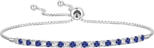 Vista 9 de Pulsera Bolo ajustable de Tirafina con gemas y zafiro blanco creado en laboratorio, de plata esterlina, fácil de poner y quitar