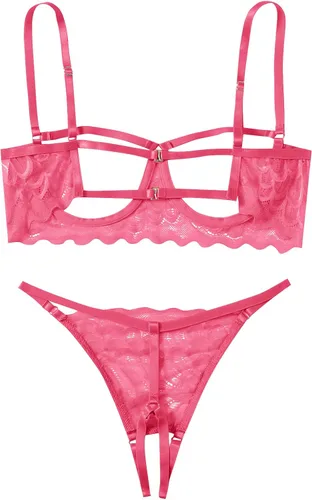 Vista 2 de SweatyRocks - Bralette de encaje transparente para mujer de 2 piezas, sostén y panty