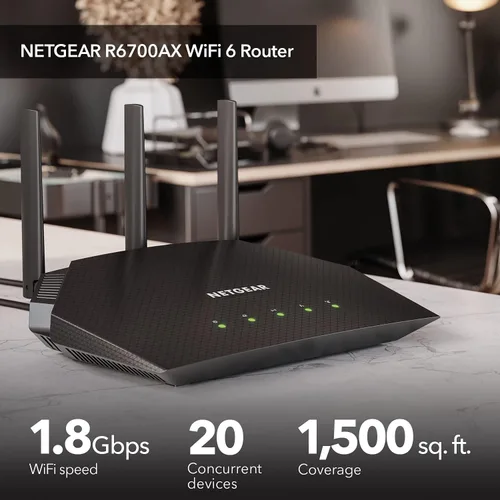 Vista 6 de NETGEAR Router WiFi 6 de 4 flujos (R6700AX): características de seguridad, velocidad inalámbrica AX1800 (hasta 1.8 Gbps), cubre hasta 1500 pies