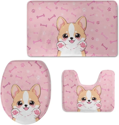 Vista 15 de Axolotl - Juego de 3 alfombras de baño antideslizantes y lavables para tapa de inodoro y tapete de contorno con respaldo de PVC, juego de tapetes
