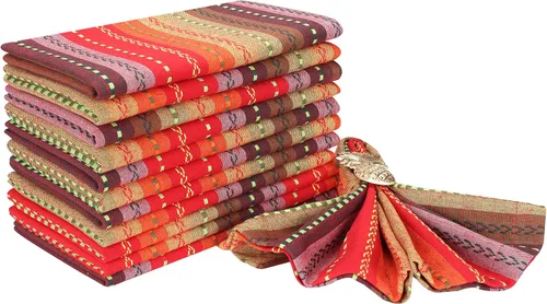 Vista 9 de Servilletas de tela, juego de 12 servilletas de algodón, servilletas de rayas de salsa de 18 x 18 pulgadas con esquinas en inglete y dobladillo