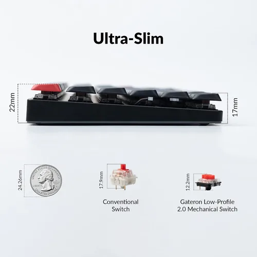 Vista 7 de Keychron K1 Pro TKL Layout Ultra-Slim QMKVIA Teclado mecánico inalámbrico con cable USB Bluetooth personalizado con interruptor rojo Gateron
