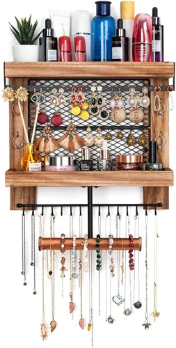 Vista 2 de Pinzoveco Organizador de joyas colgante montado en la pared con soporte organizador de joyas de pared para collares, pulseras, aretes, anillos
