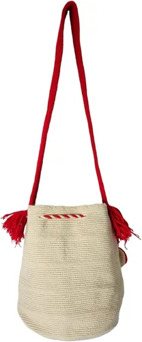 Vista 4 de Mochila Wayuu colombiana 100% auténtica, hecha a mano, producto artesanal, bolsa de viaje cruzada, diseño único, estilos multicolor..