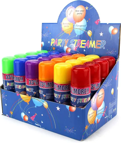 Vista 3 de Party Streamer - Cuerda en aerosol en una lata para niños, suministros de fiesta para niños, perfecto para fiestas/eventos, 2 cajas de 24 latas