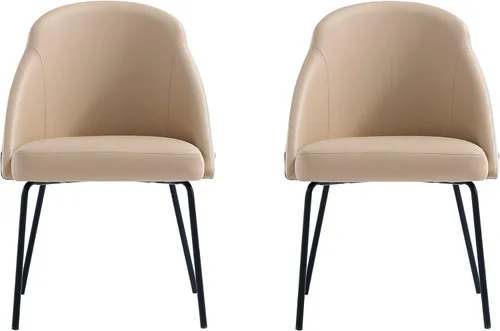 Vista 23 de Manhattan Comfort Gracie - Juego de 1 sillas de comedor modernas de piel sintética, asiento tapizado de piel sintética, patas de acero, espuma