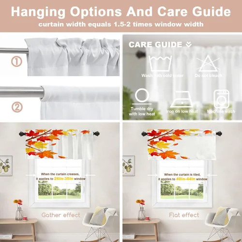 Vista 126 de Shrahala Orange Autumn Autumn Blackout Curtain Tiers, Fall Kitchen Valance Light Blocking Tier Drapes with Rod Pocket, 2 Pack 26 X 24 in