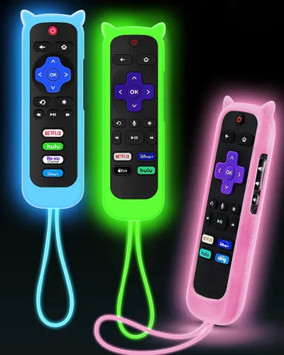 Vista 10 de 3Pcs Remote Cover for Roku with Cat Ears Design, Silicone Skin Case Compatible with Hisense/TCL Roku TV, Steaming Stick/Express, Universal