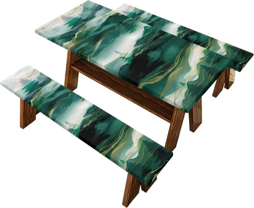 Vista 9 de Juego de 3 calcetines de árbol de Navidad de dibujos animados y galletas, funda de mesa de picnic ajustable con funda de banco, manteles Calcetines