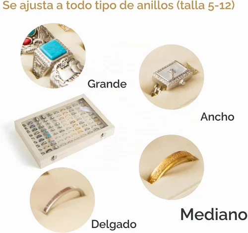 Vista 6 de Frebeauty Bandeja organizadora de anillos de 100 ranuras, caja de Beige
