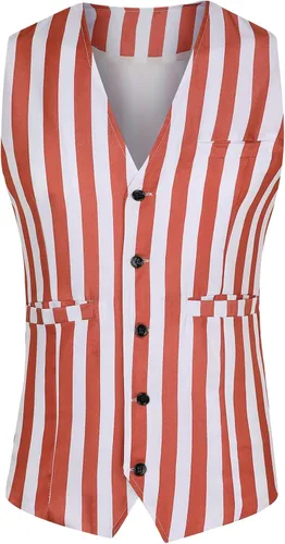 Vista 7 de Lars Amadeus Chaleco de negocios para hombre, ajustado, cuello en V, sin mangas, estampado a rayas Verde