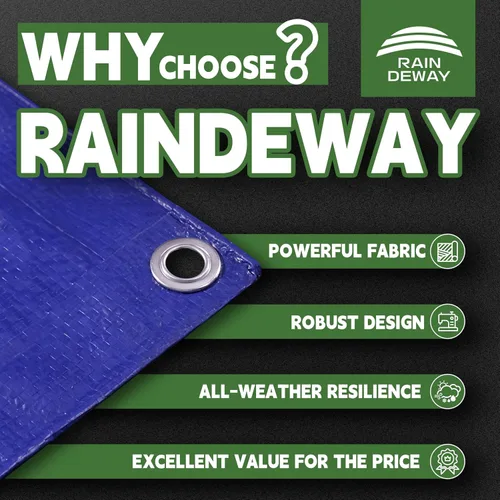 Vista 2 de RAINDEWAY Tarps - Lona impermeable de color azul de 4 x 16 pies de grosor, resistente a desgarros, multiusos, para techo, campamento, automóvil
